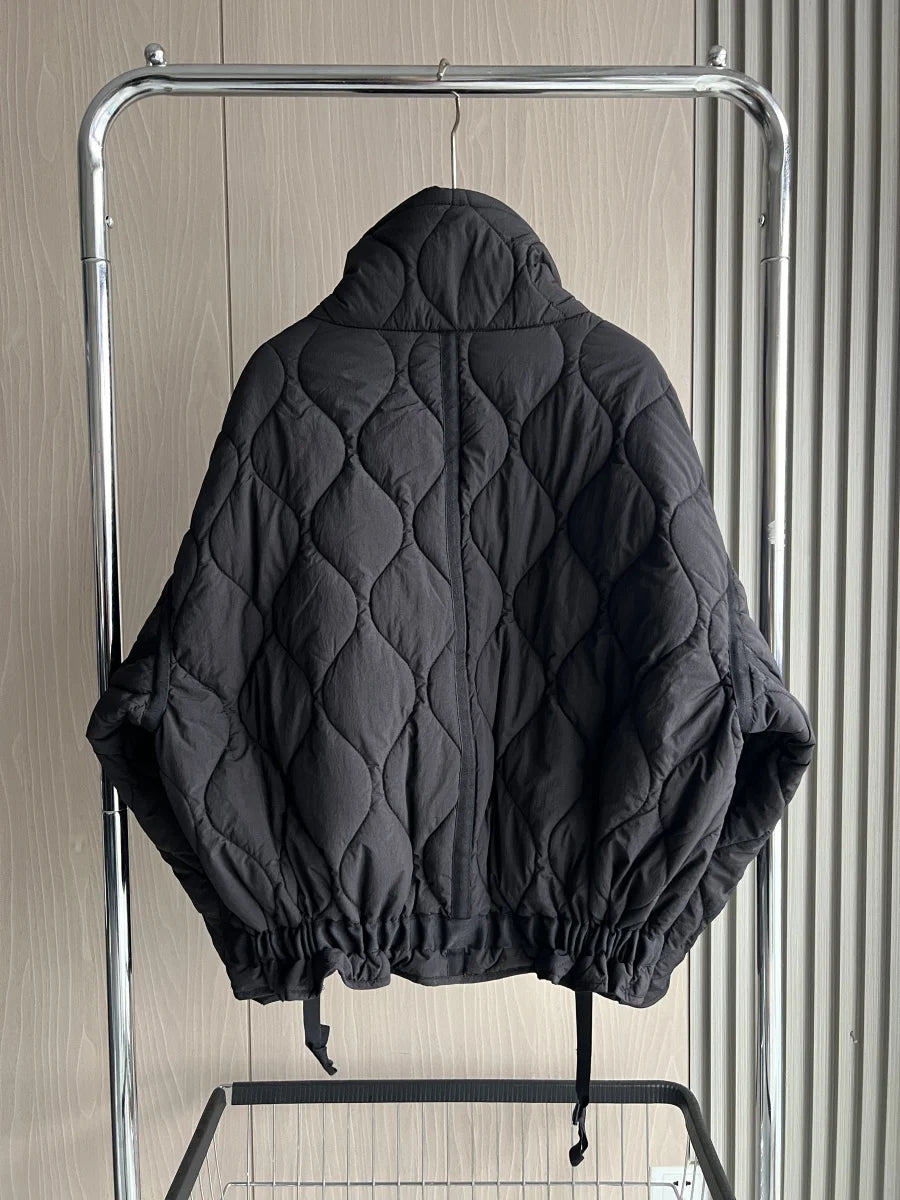 Quilted Jacket Drawstring High Neck Cotton Coat