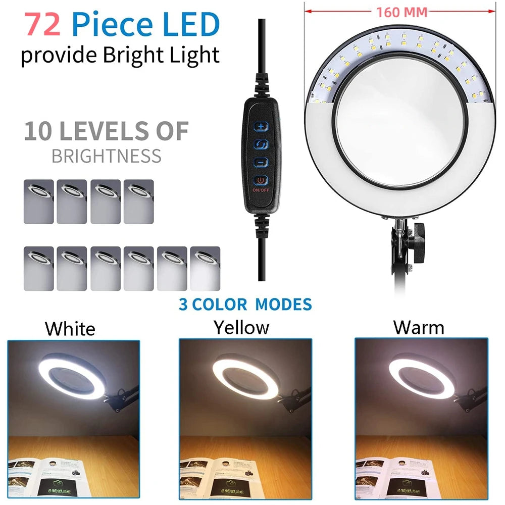 72 LED 10X Illuminated Magnifier Table Lamp