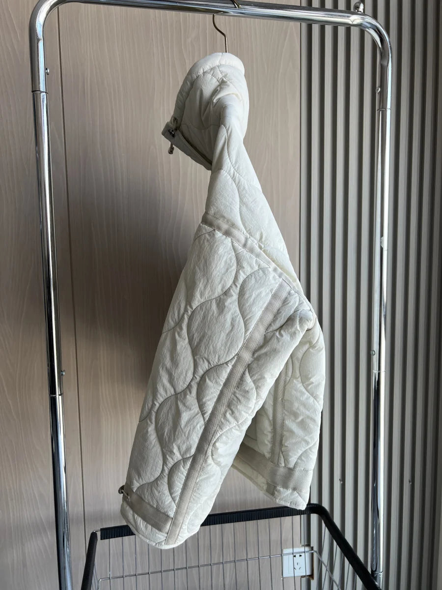 Quilted Jacket Drawstring High Neck Cotton Coat