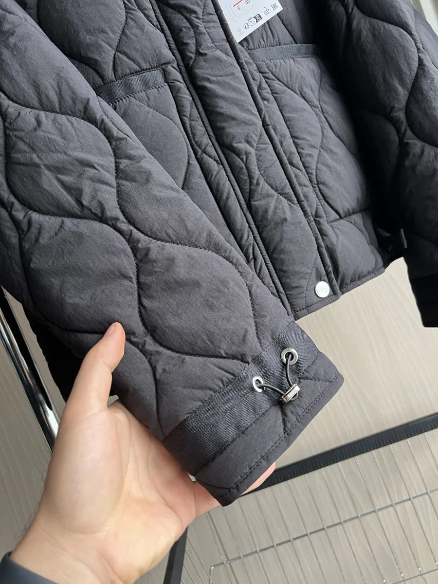 Quilted Jacket Drawstring High Neck Cotton Coat