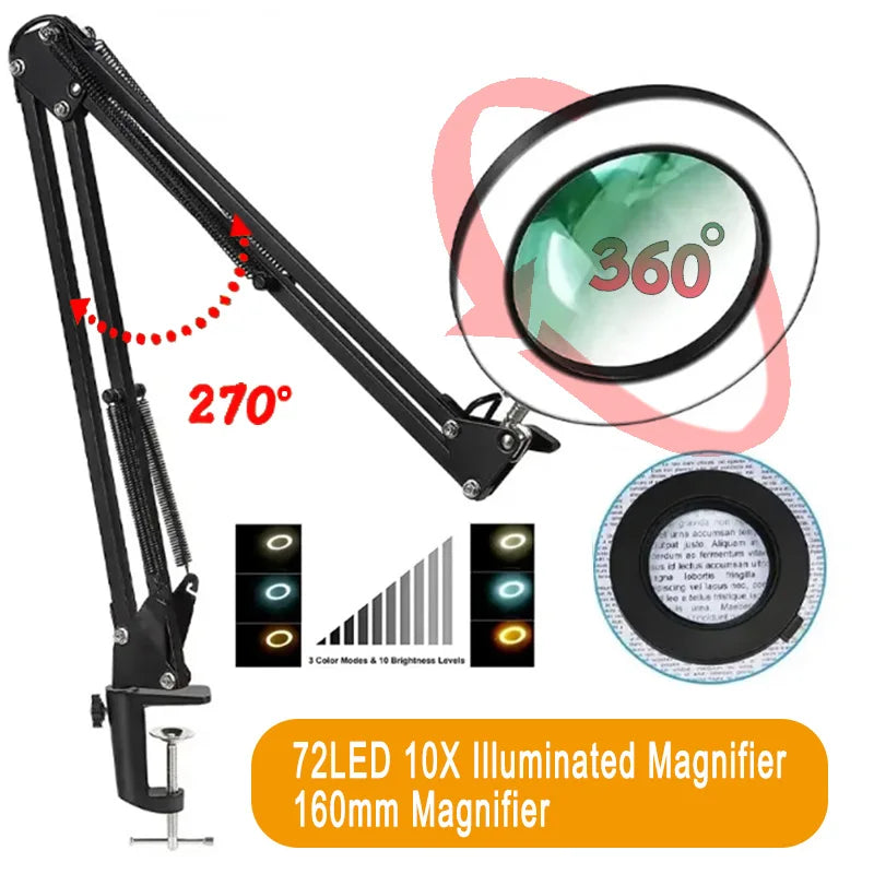 72 LED 10X Illuminated Magnifier Table Lamp