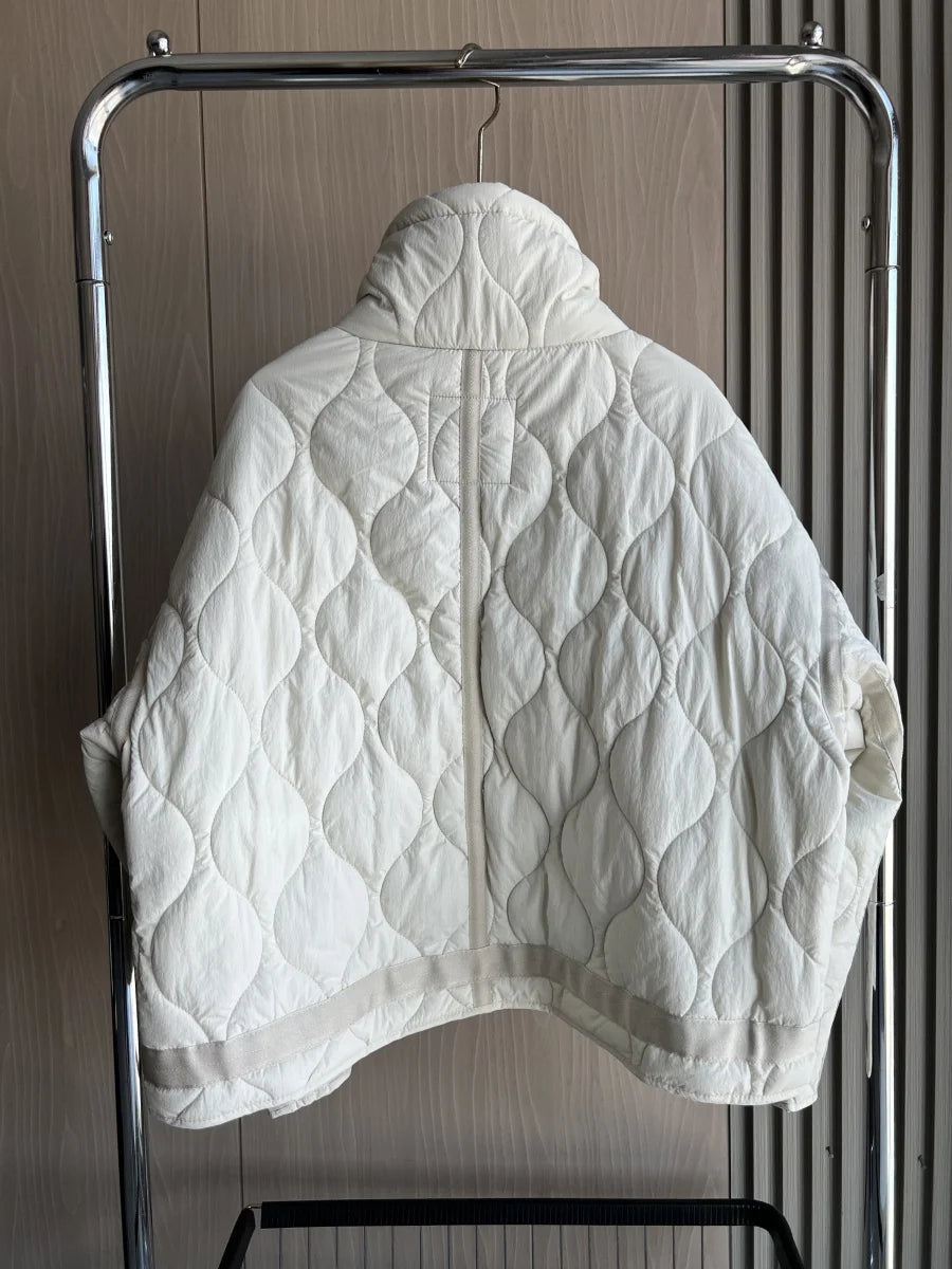 Quilted Jacket Drawstring High Neck Cotton Coat