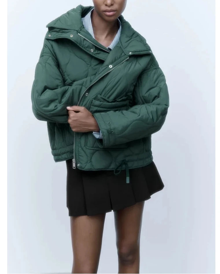 Quilted Jacket Drawstring High Neck Cotton Coat