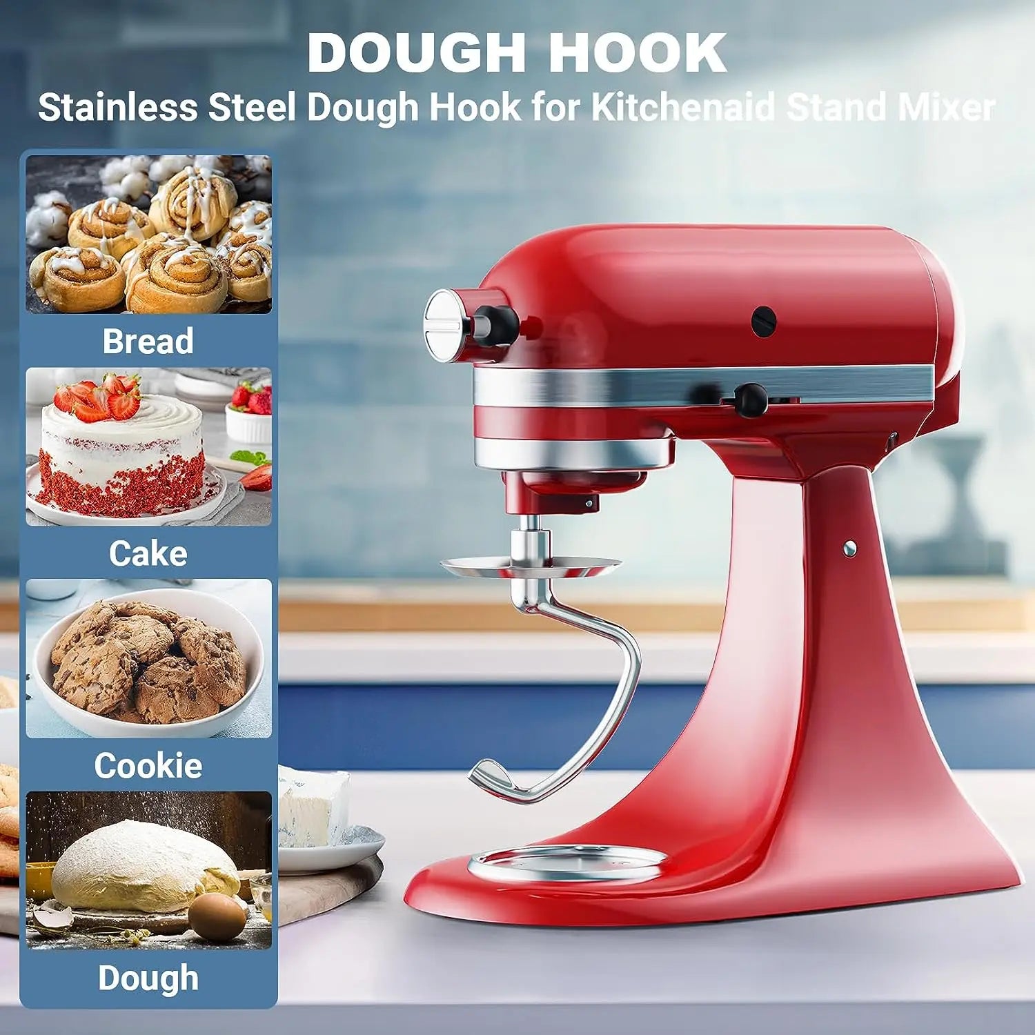 Polished Stainless Steel Dough Hook for KitchenAid Mixer