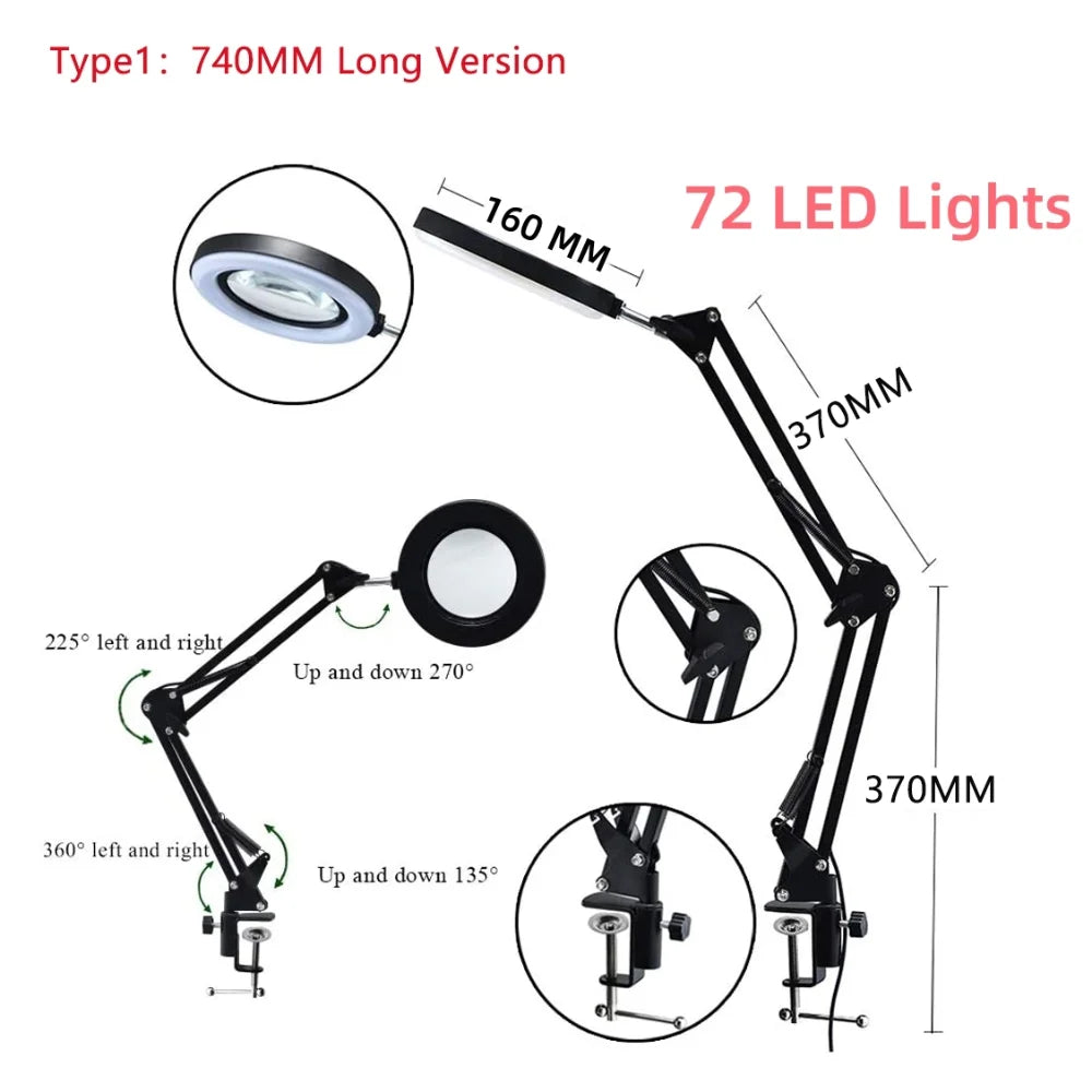 72 LED 10X Illuminated Magnifier Table Lamp