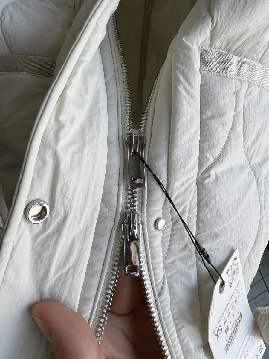 Quilted Jacket Drawstring High Neck Cotton Coat