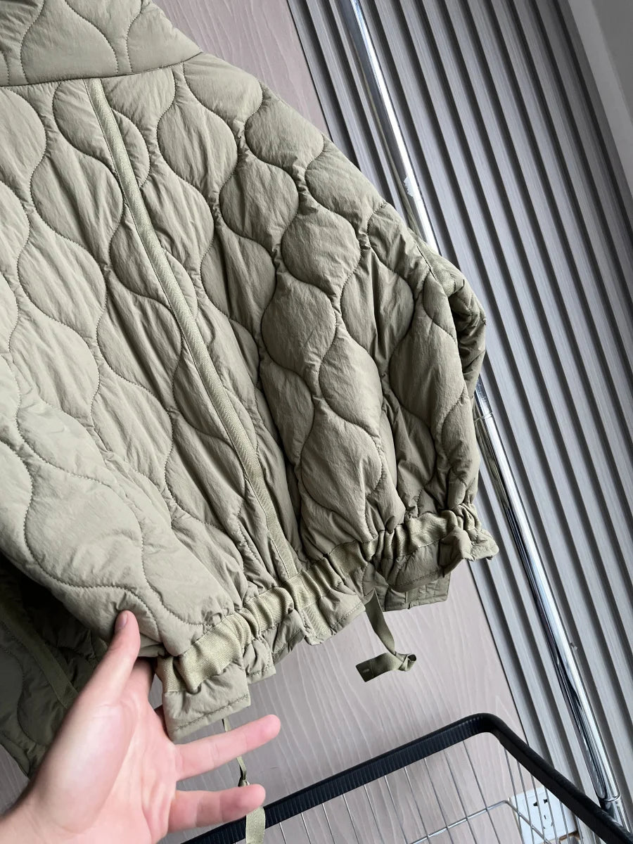 Quilted Jacket Drawstring High Neck Cotton Coat