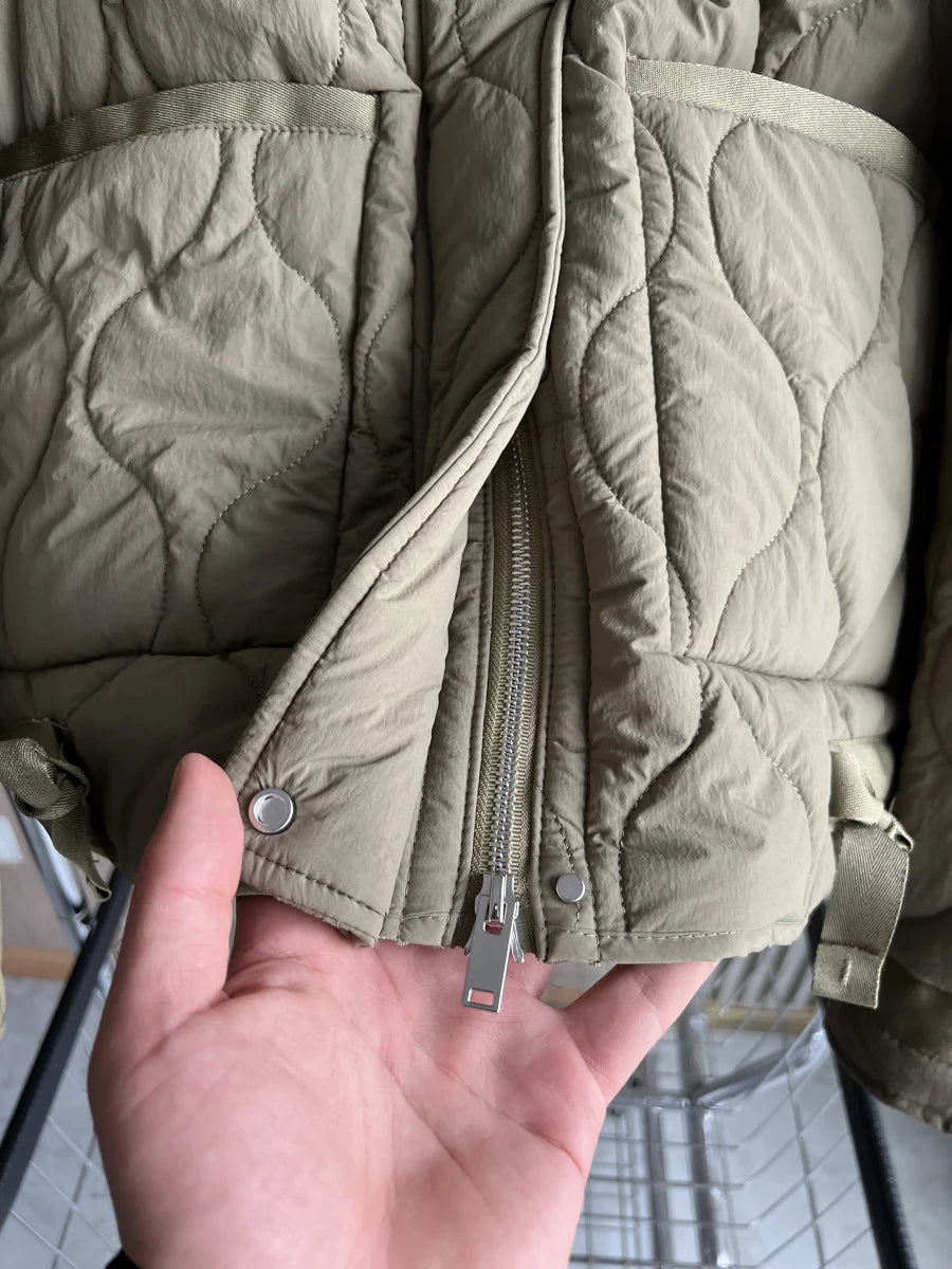 Quilted Jacket Drawstring High Neck Cotton Coat