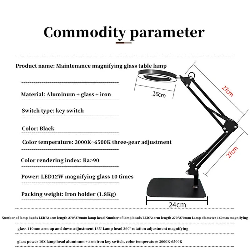 72 LED 10X Illuminated Magnifier Table Lamp