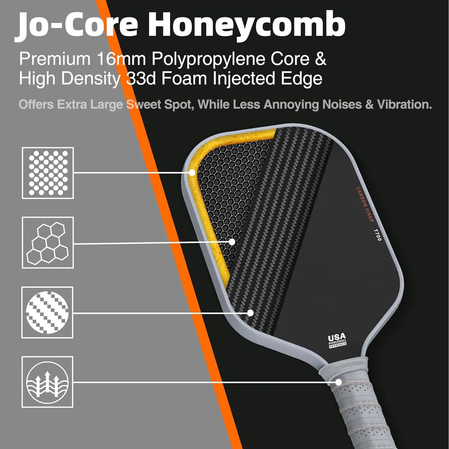 Pickleball Paddle T700 Carbon Fiber 16MM Frosted Surface