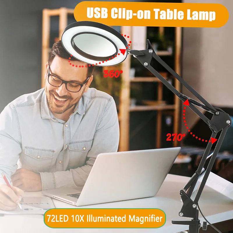 72 LED 10X Illuminated Magnifier Table Lamp