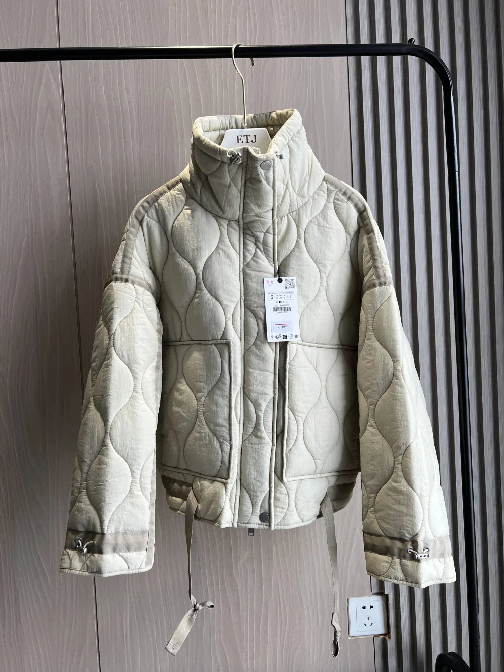 Quilted Jacket Drawstring High Neck Cotton Coat