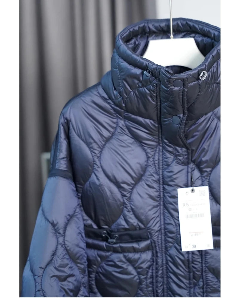 Quilted Jacket Drawstring High Neck Cotton Coat