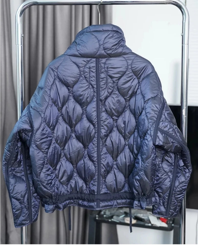 Quilted Jacket Drawstring High Neck Cotton Coat