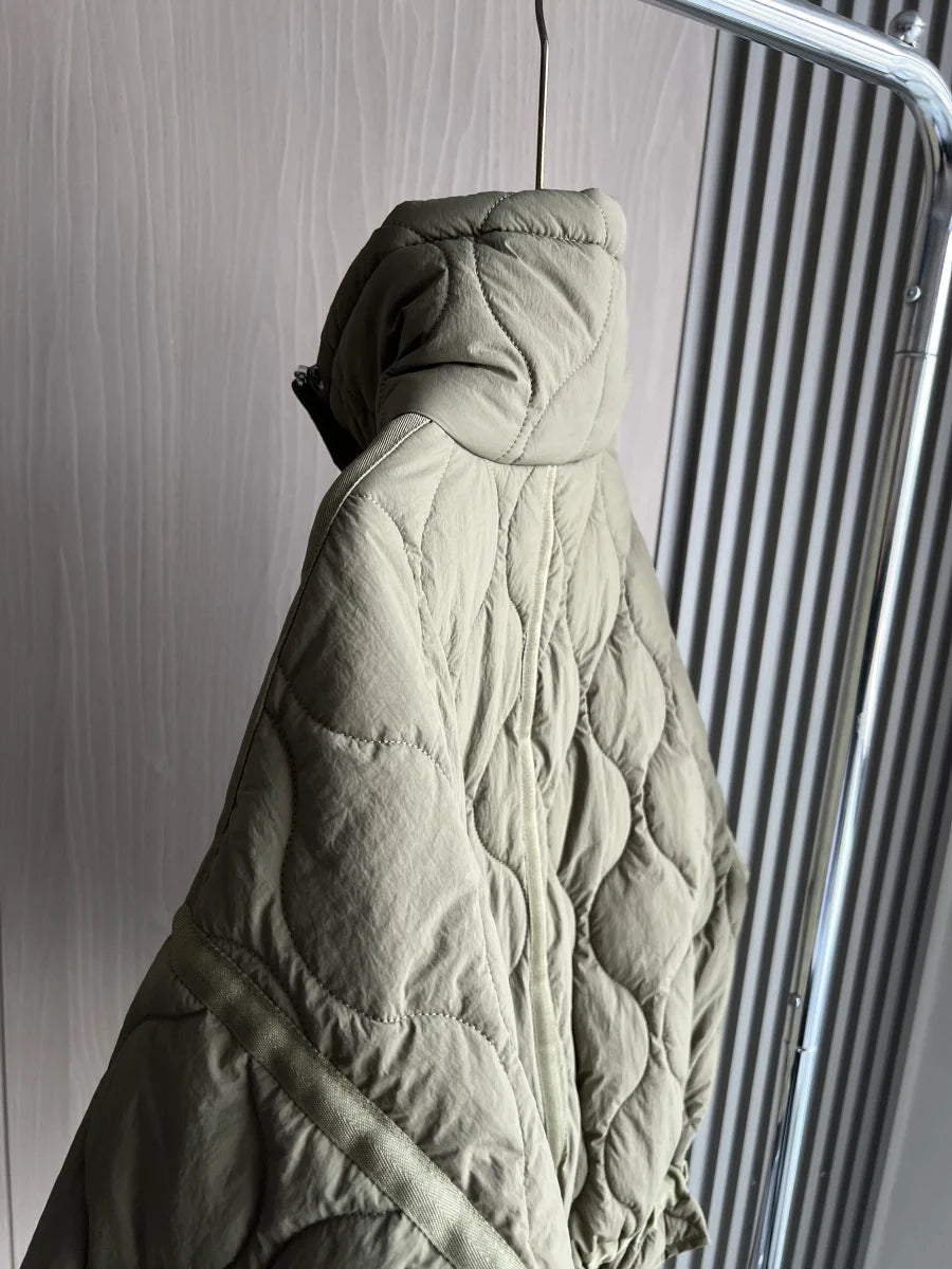 Quilted Jacket Drawstring High Neck Cotton Coat