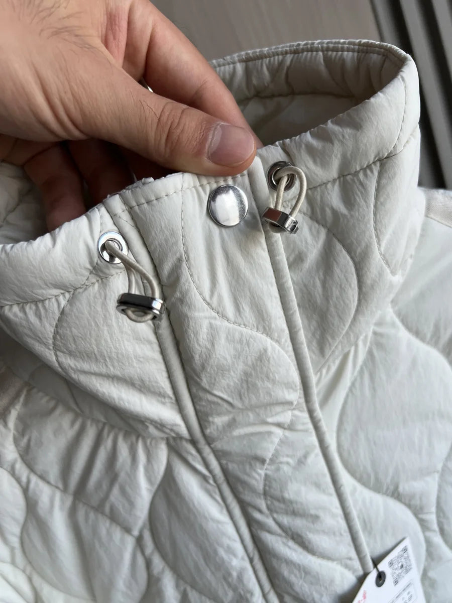 Quilted Jacket Drawstring High Neck Cotton Coat