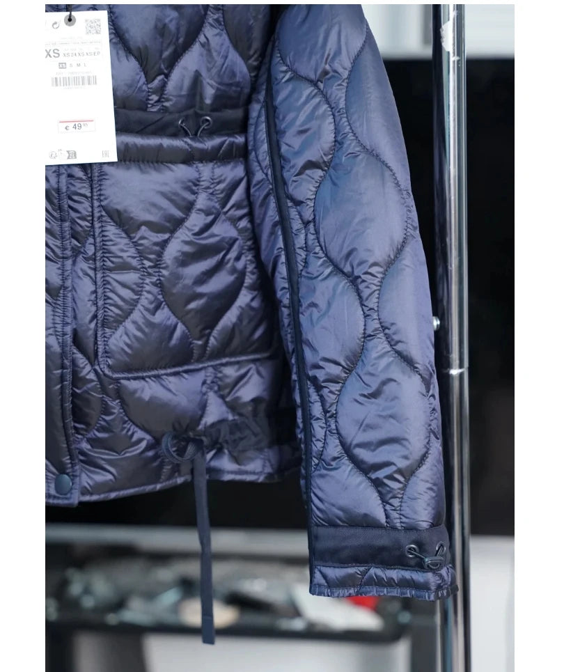 Quilted Jacket Drawstring High Neck Cotton Coat