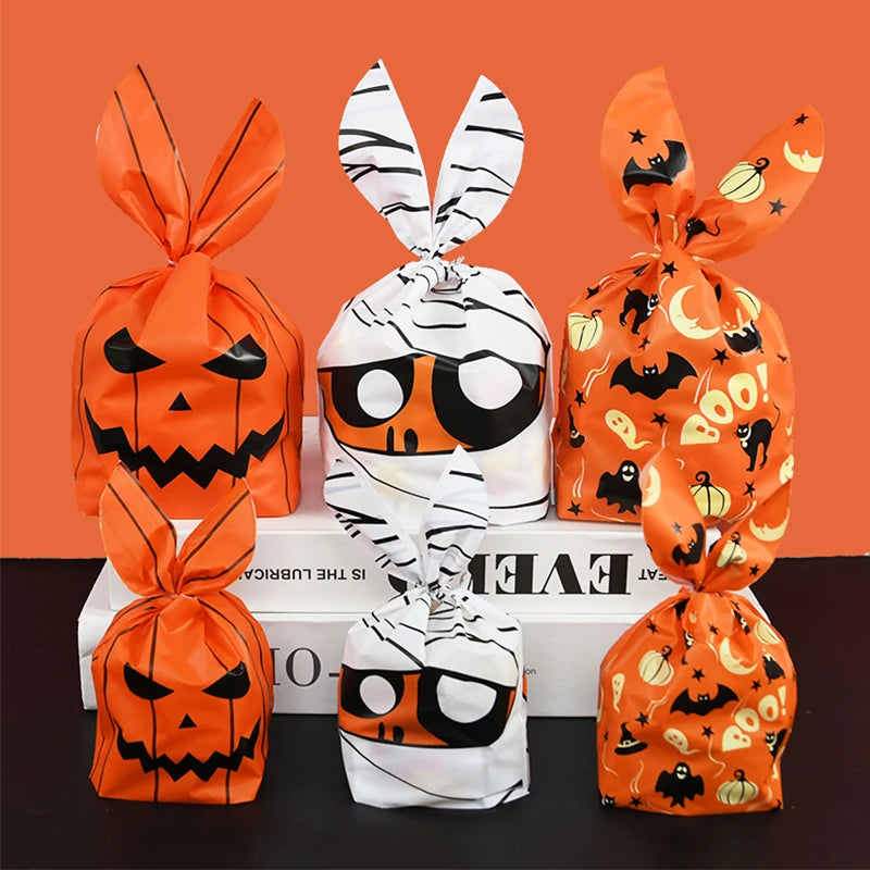 25/50pcs Halloween Cookies Candy Bags Trick Or Treat Ghost Pumpkin Rabbit Ear Snack Gifts Packing Bags For Halloween Party Decor