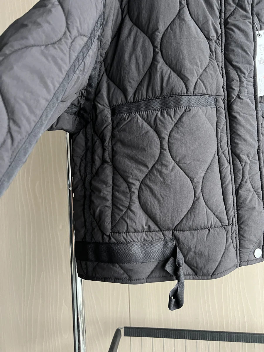 Quilted Jacket Drawstring High Neck Cotton Coat