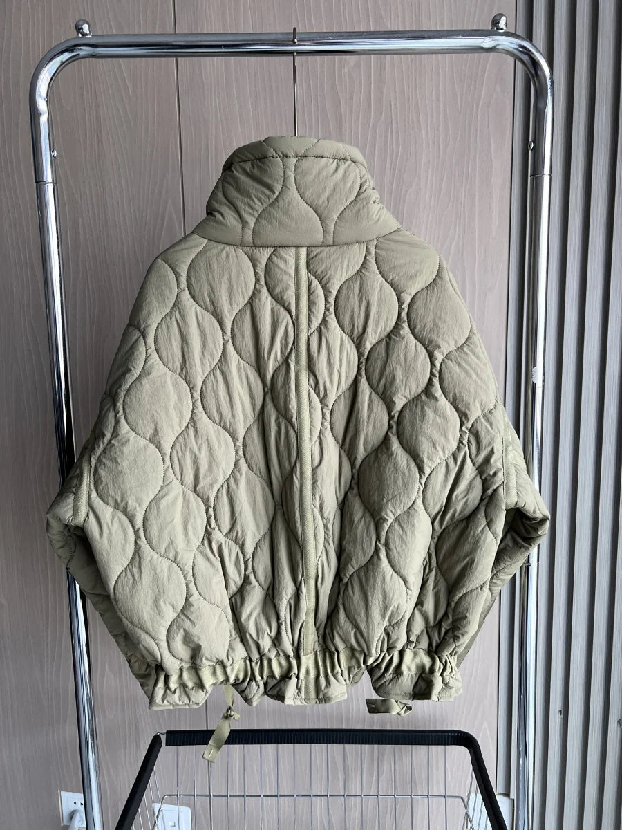Quilted Jacket Drawstring High Neck Cotton Coat