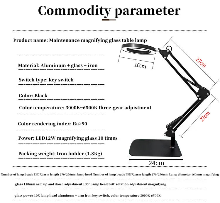 72 LED 10X Illuminated Magnifier Table Lamp