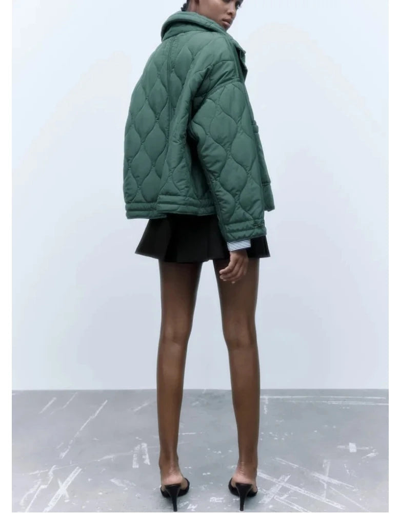 Quilted Jacket Drawstring High Neck Cotton Coat