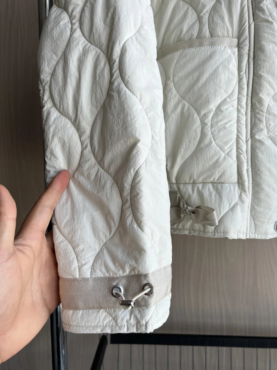 Quilted Jacket Drawstring High Neck Cotton Coat