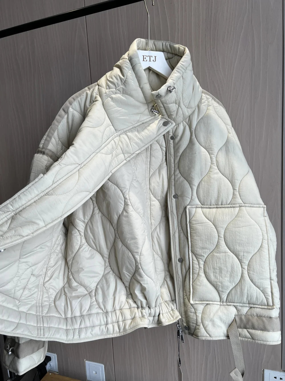Quilted Jacket Drawstring High Neck Cotton Coat