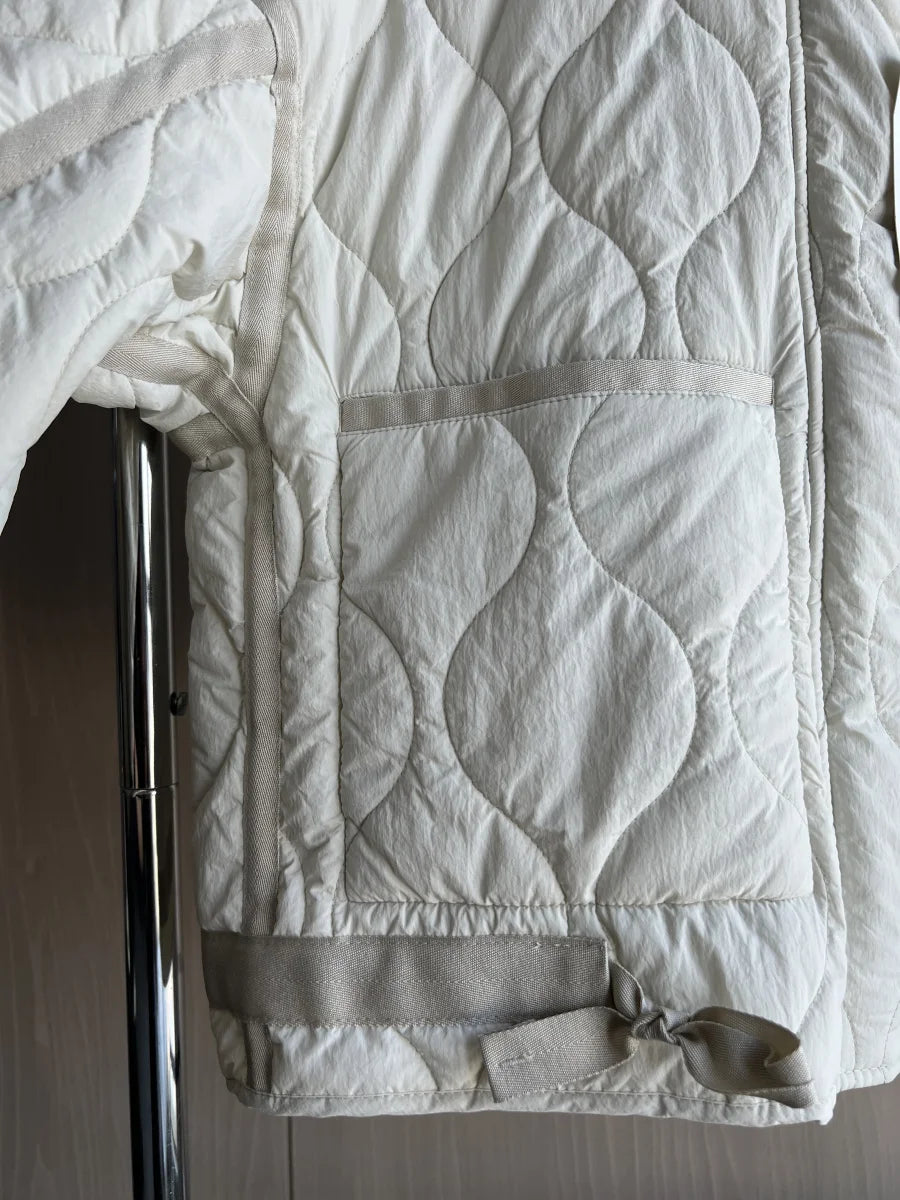 Quilted Jacket Drawstring High Neck Cotton Coat