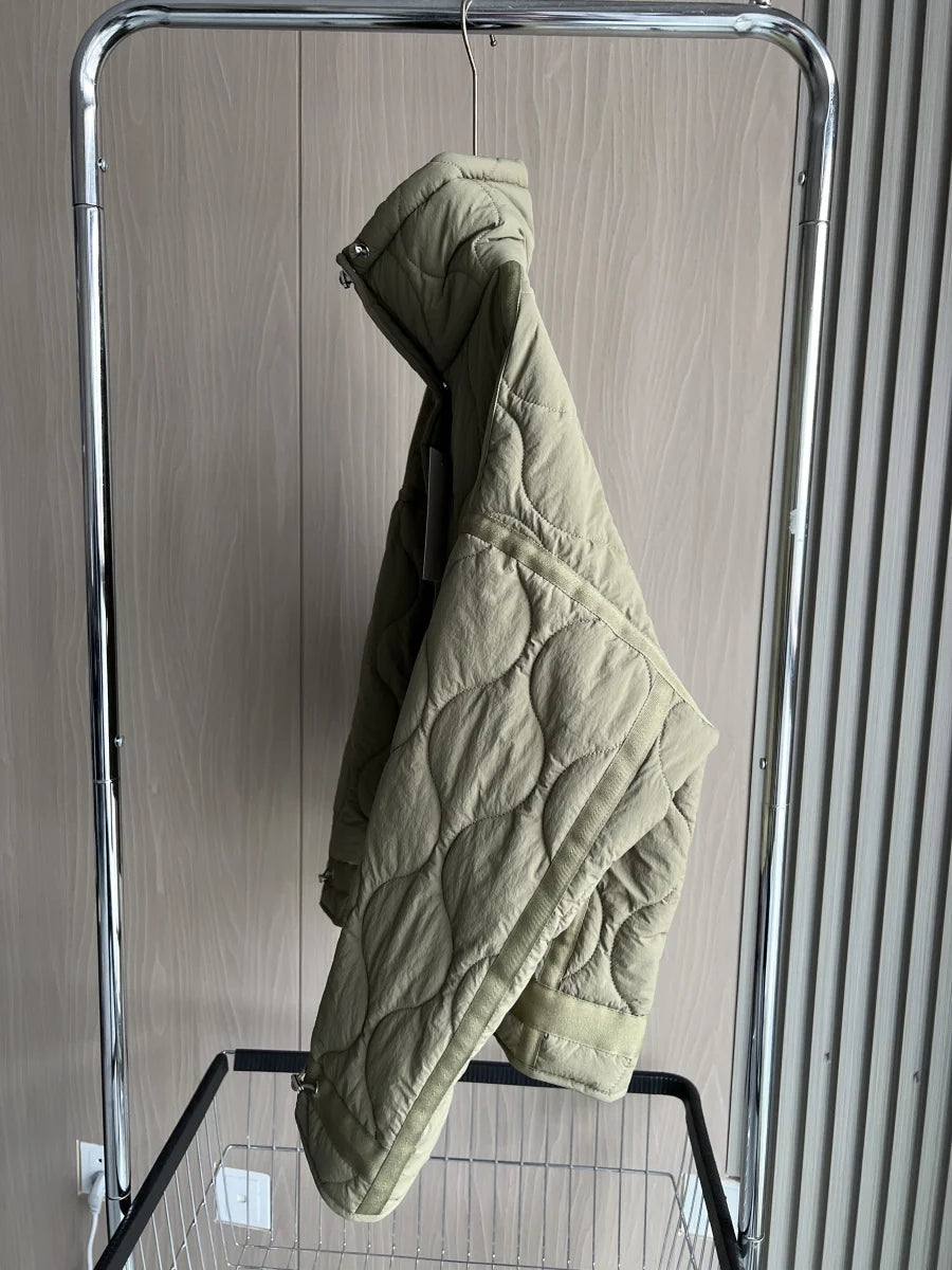Quilted Jacket Drawstring High Neck Cotton Coat