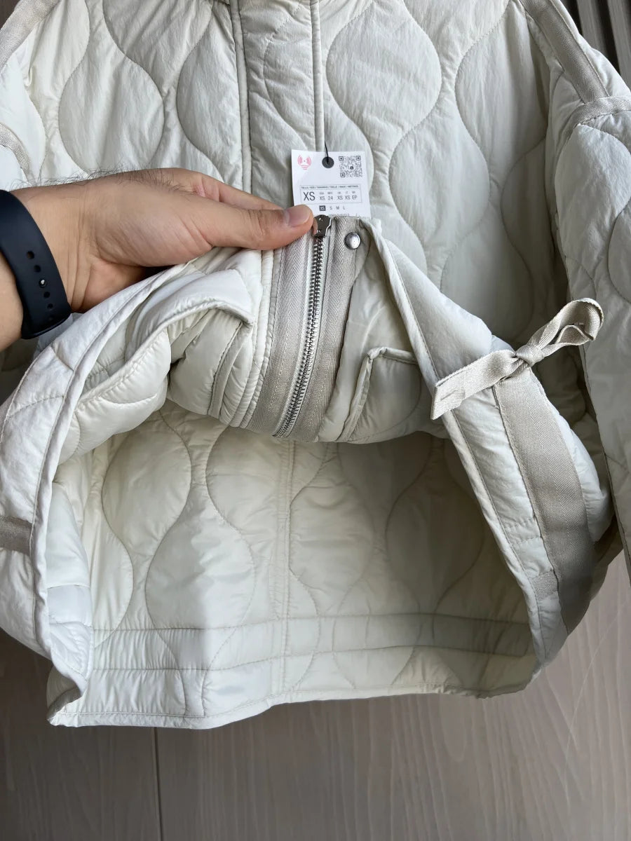 Quilted Jacket Drawstring High Neck Cotton Coat