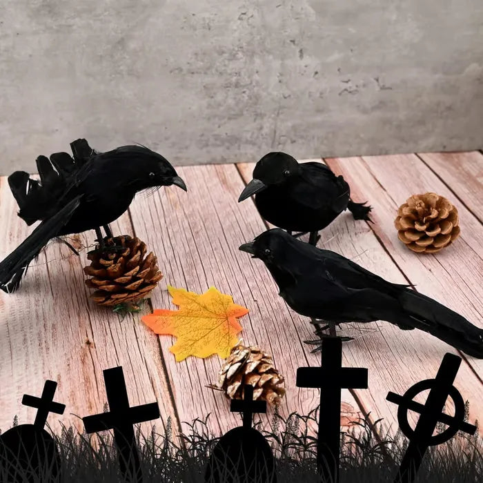 3-Pack Halloween Party Crow Props Decoration Figures