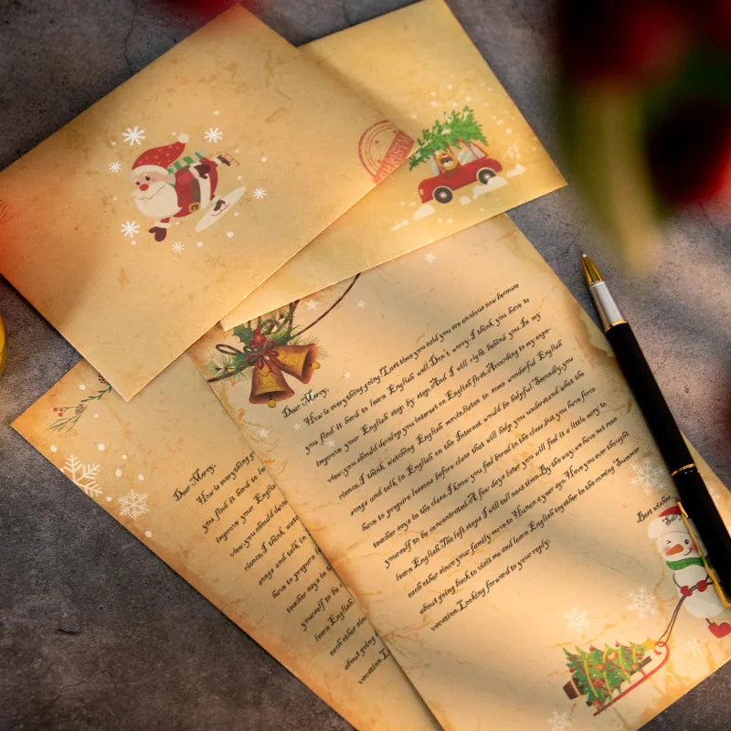 Vintage Christmas Kraft Letter Paper & Envelopes