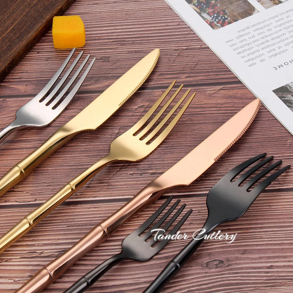 Stainless Steel Bamboo Style Cutlery Silver Dinner Set