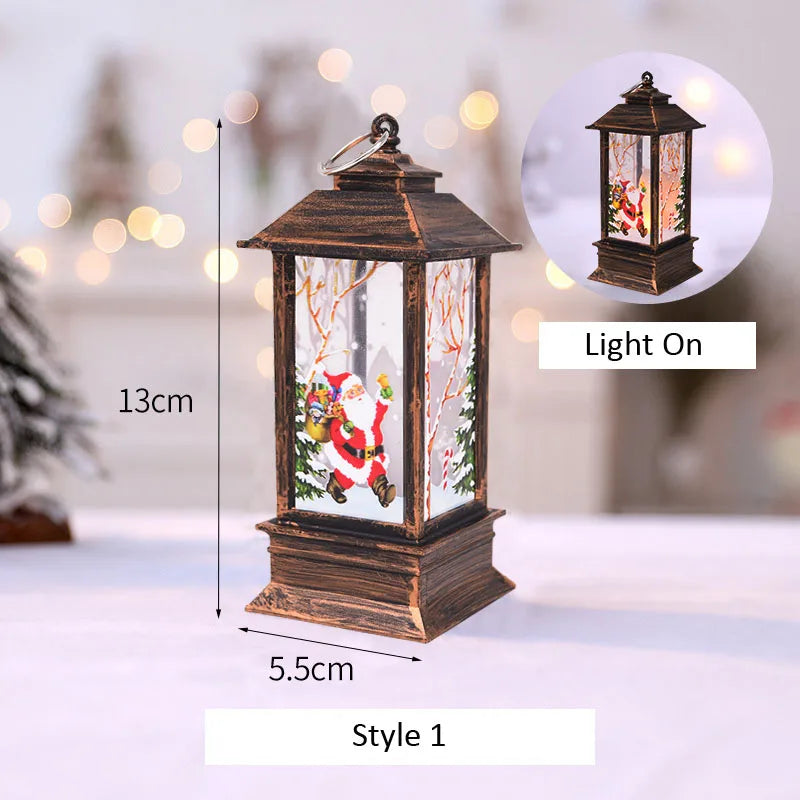 Santa Claus Snowman Lantern Light