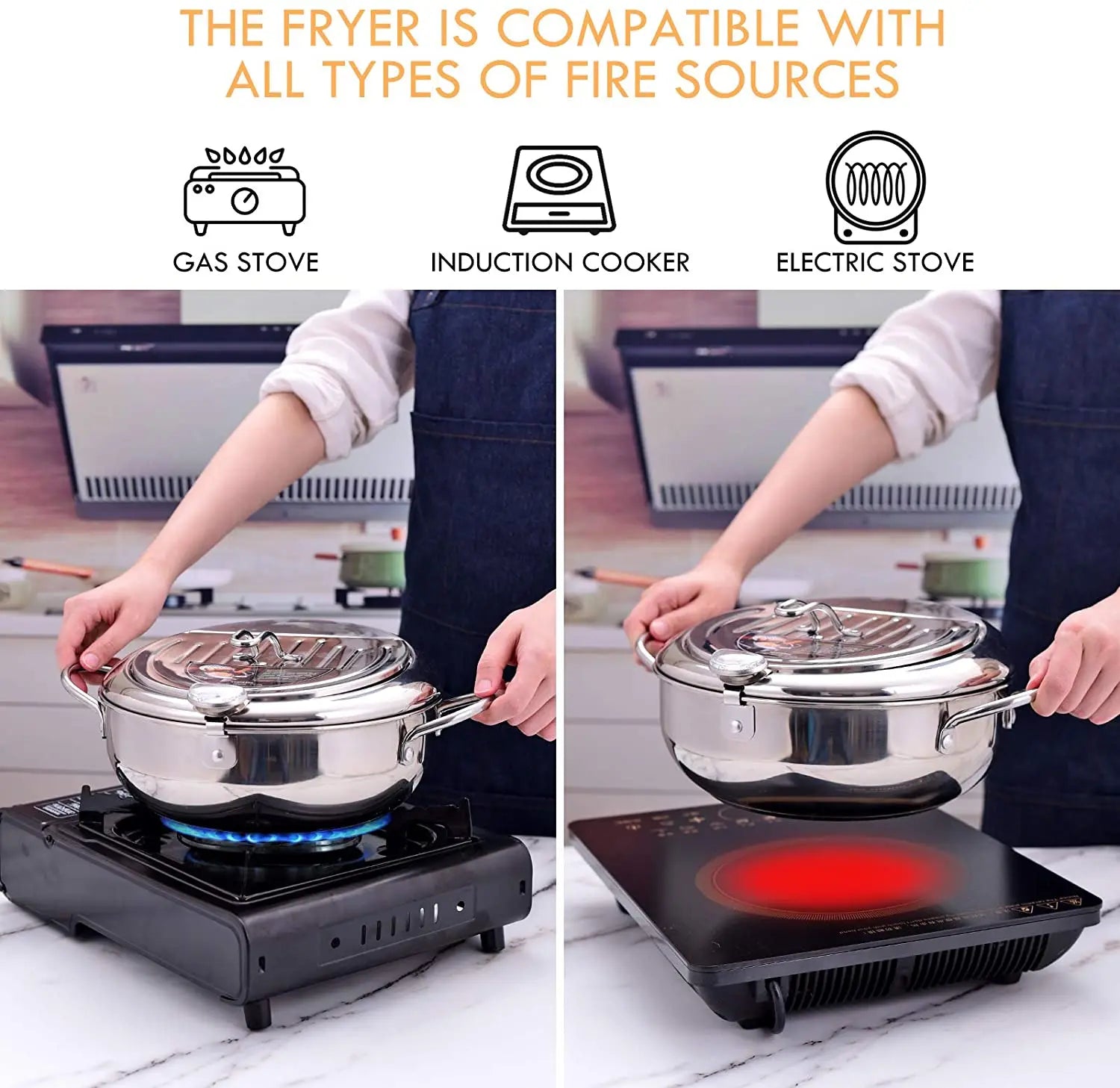 Stainless Steel Tempura Japanese Deep Frying Pot