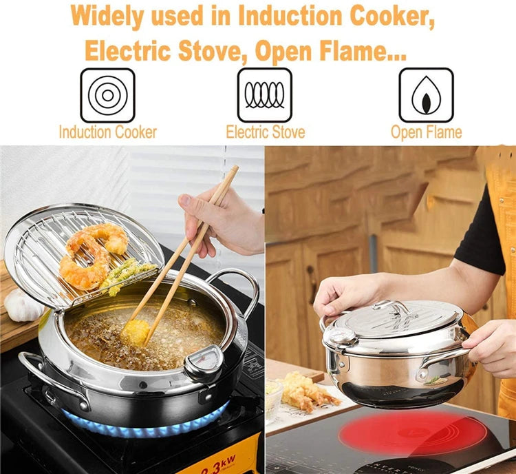 Stainless Steel Tempura Japanese Deep Frying Pot