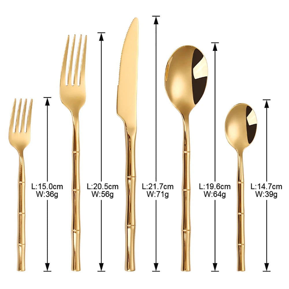 Stainless Steel Bamboo Style Cutlery Silver Dinner Set
