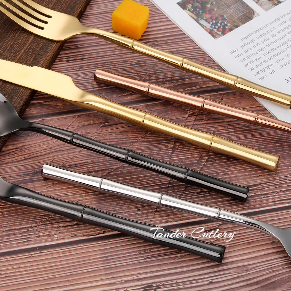 Stainless Steel Bamboo Style Cutlery Silver Dinner Set