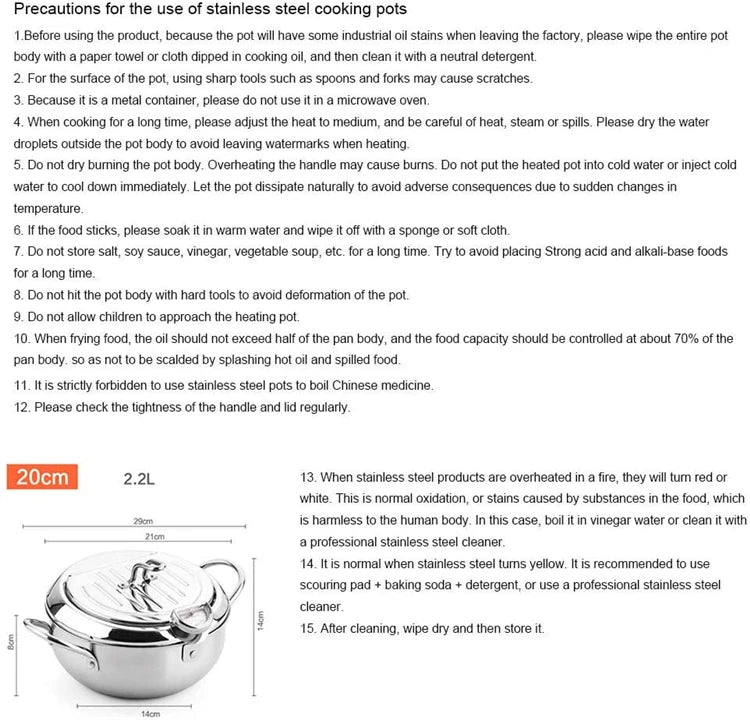 Stainless Steel Tempura Japanese Deep Frying Pot