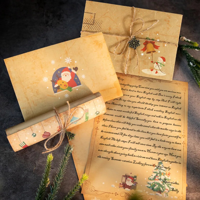 Vintage Christmas Kraft Letter Paper & Envelopes