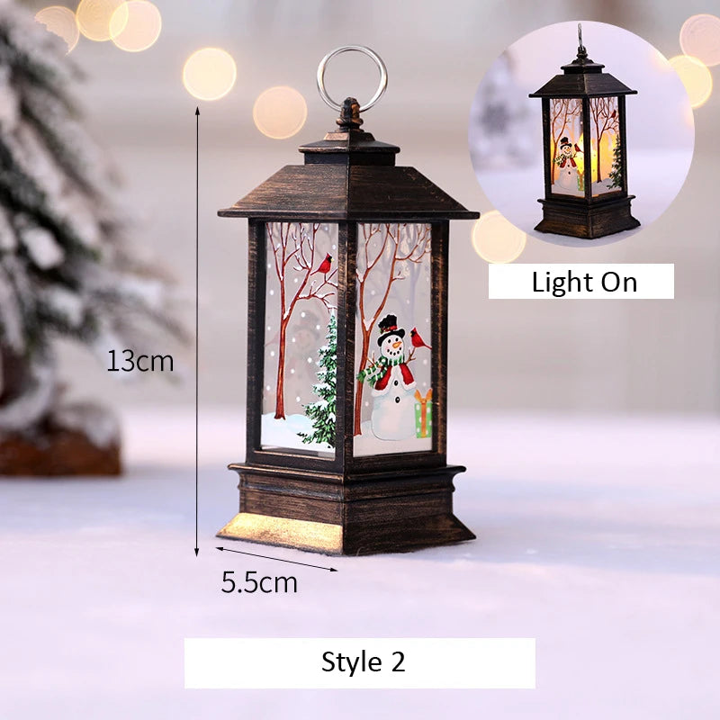 Santa Claus Snowman Lantern Light