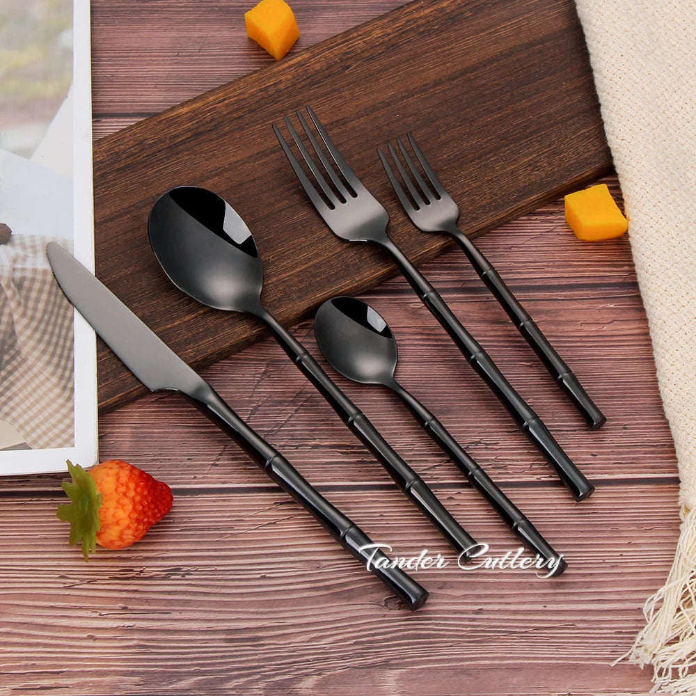 Stainless Steel Bamboo Style Cutlery Silver Dinner Set