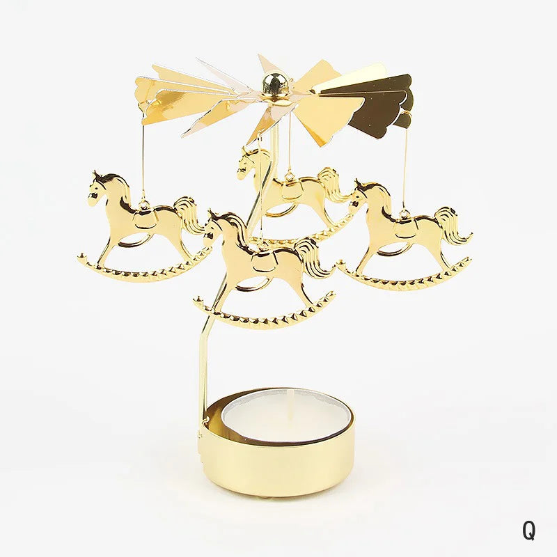 Gold Metal Carousel Rotating Candle Stand