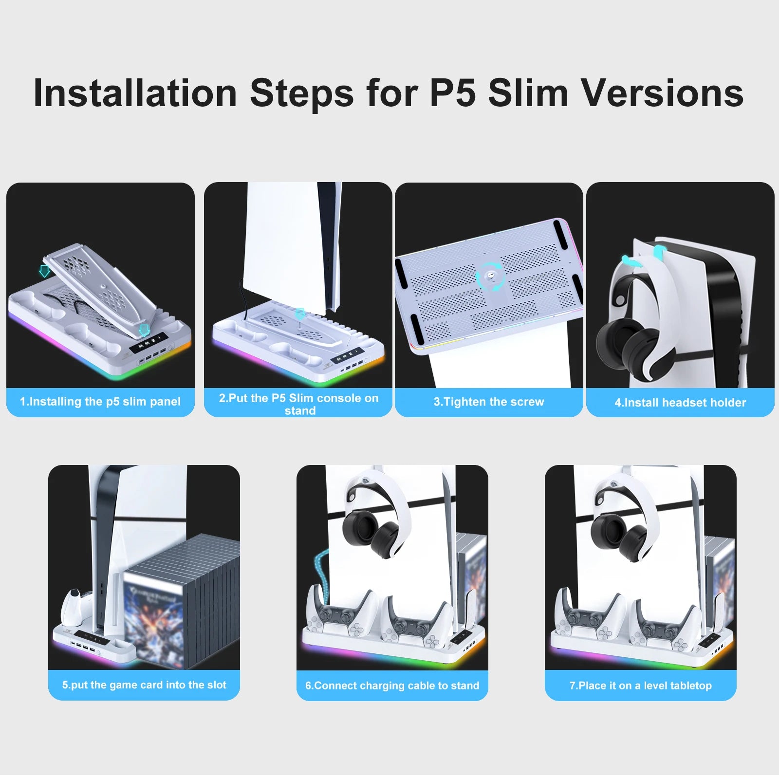 P58 RGB Cooling Stand Slim Console & Gamepad Charging Dock