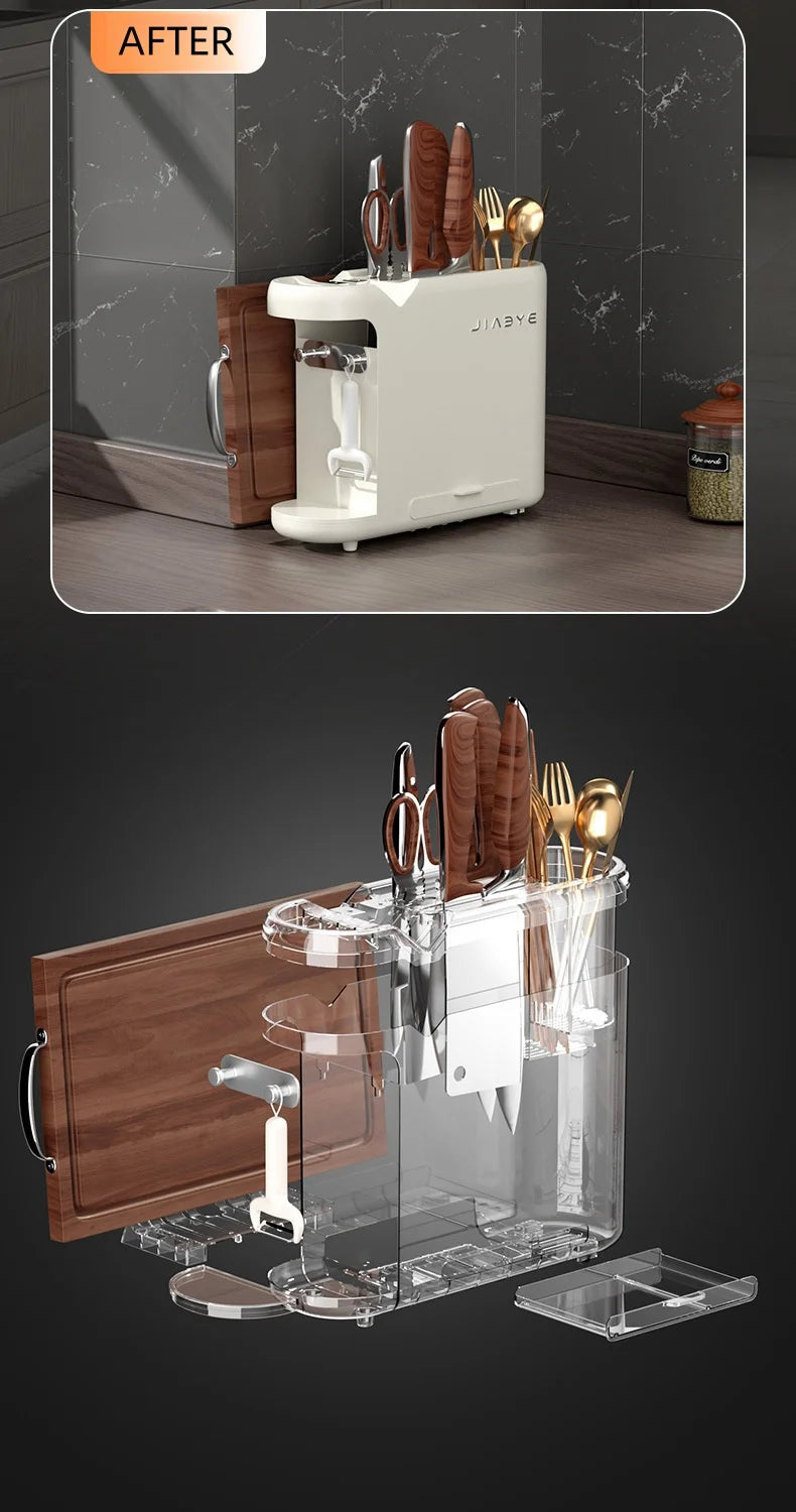 Multifunction Knife Holder Cutting Board Stand and Kitchen Utensil Organizer