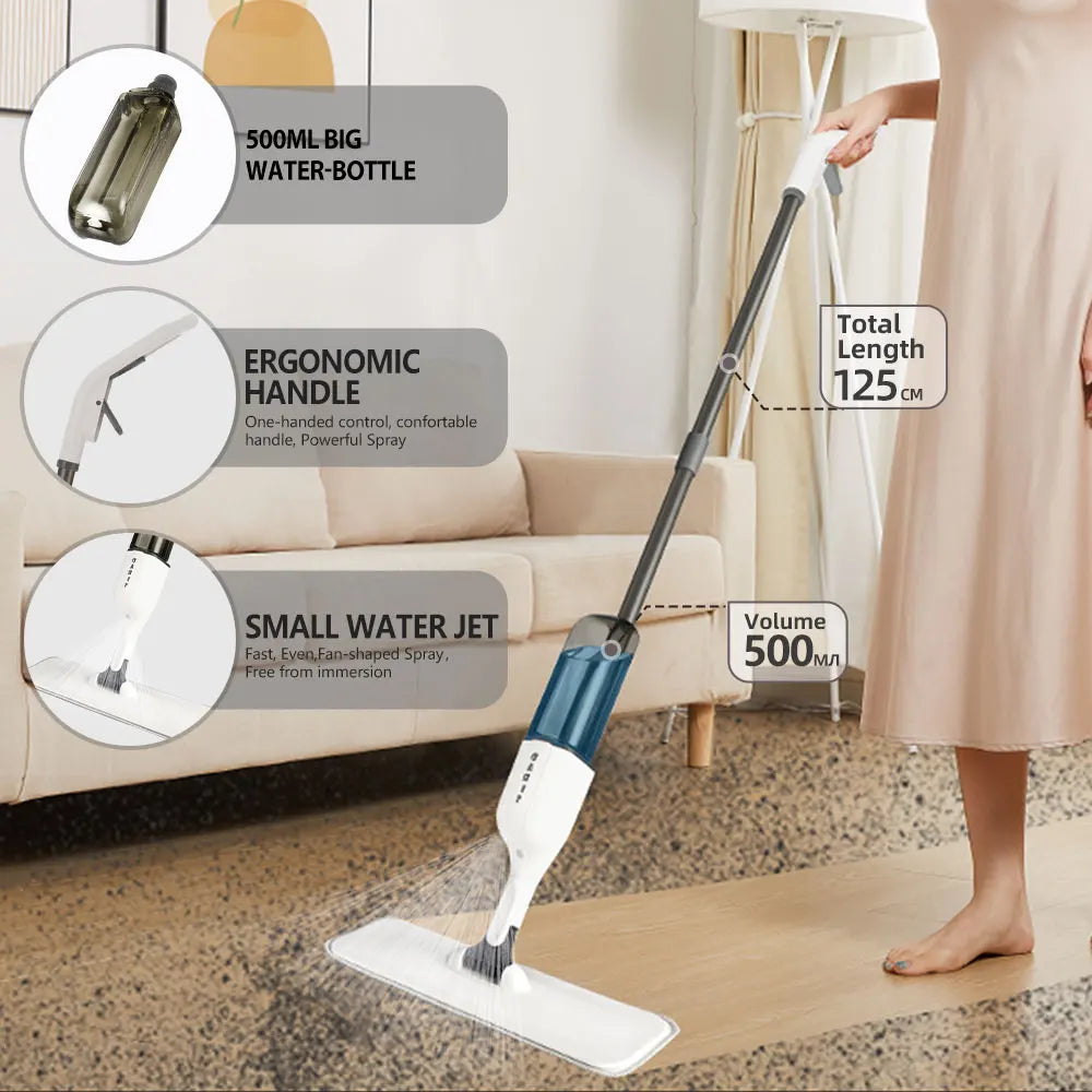 Spray Flat Mop 360° Rotating Floor Cleaner with Reusable Microfiber Pads