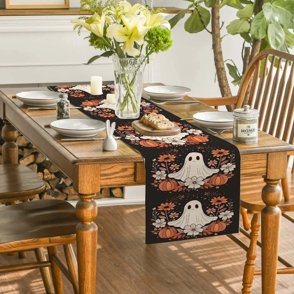 Cute Ghost Chrysanthemum Table Runner 🎃👻