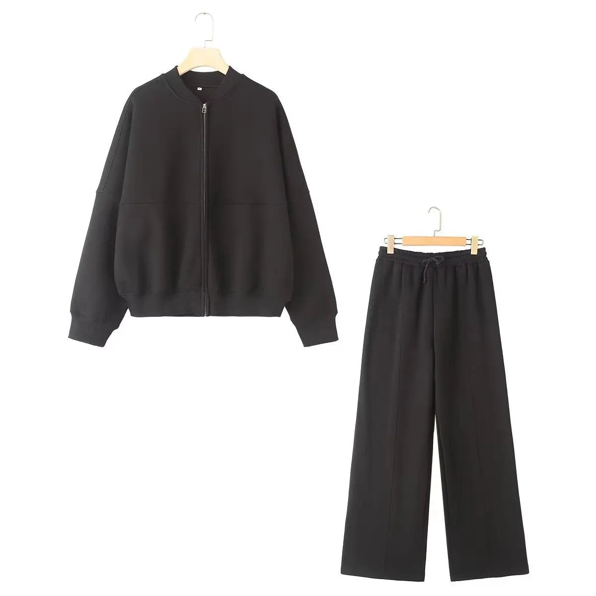 Women's 2-Piece Retro Solid Color Zipper Bomber Jacket