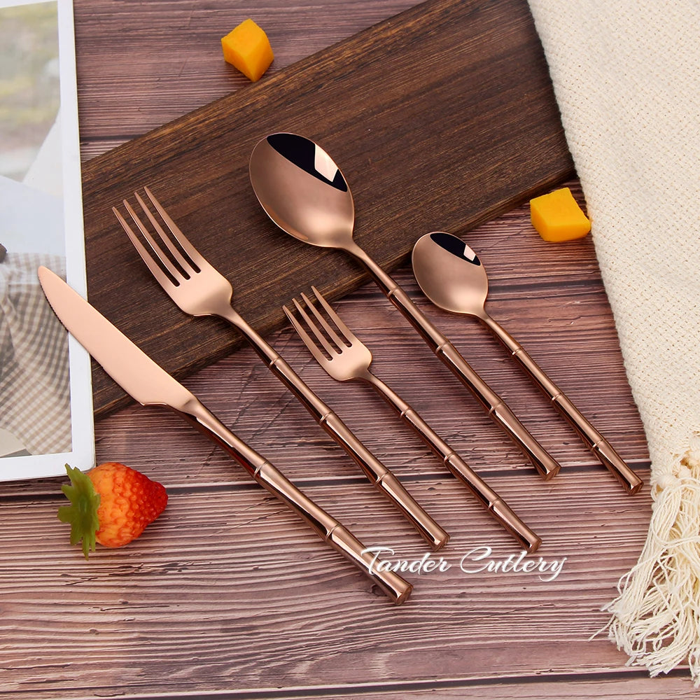 Stainless Steel Bamboo Style Cutlery Silver Dinner Set